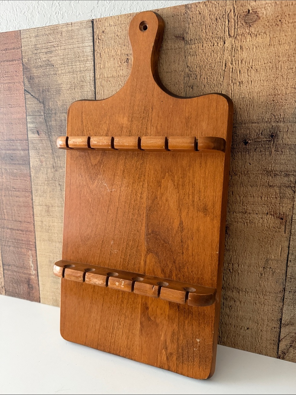 Vintage Cutting Board Shaped Wooden Hanging Spoon Rack - Warm Honey Brown